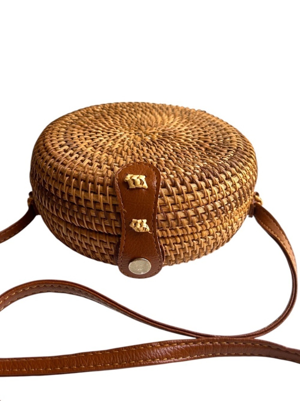 Summer & Rose Genuine Rattan Round Kristine Crossbody Bag